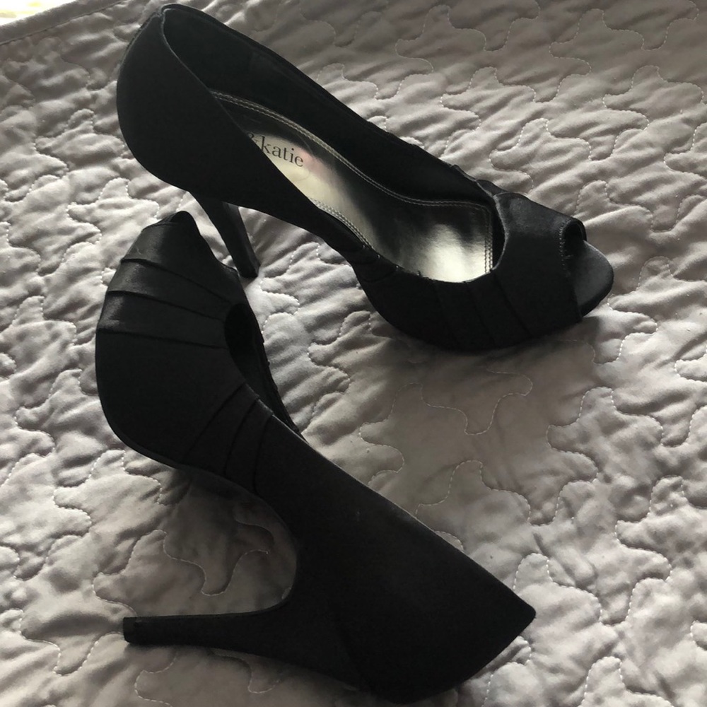 Black satin heels